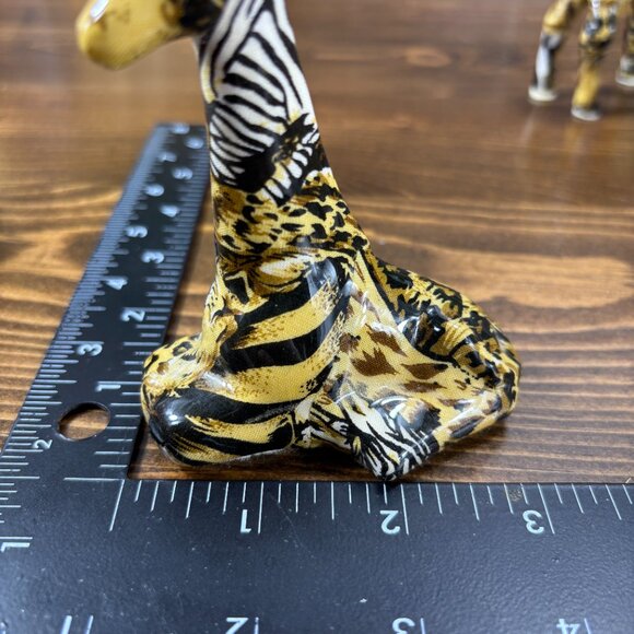 Pair of Vintage Giraffe Figurines in Animal Print Decoupage Safari Shelf Decor - Picture 13 of 15
